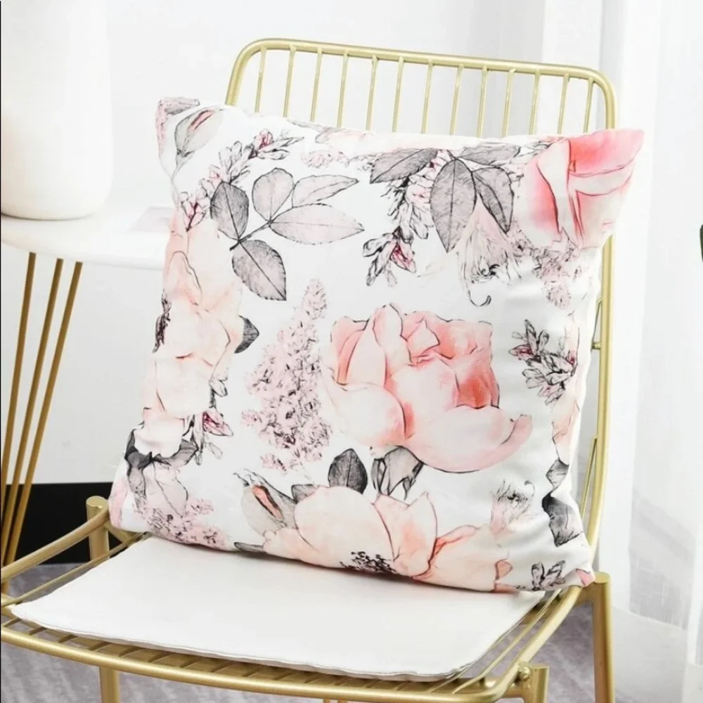 White Pink Roses Flower Pillow Case